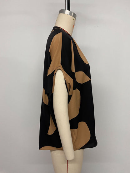 Summer Hot Sale Popular Loose Casual Pullover Short Sleeve v Abstract Print Shirt for Women - Seldom Seen Styles