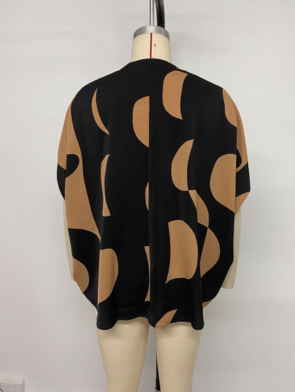 Summer Hot Sale Popular Loose Casual Pullover Short Sleeve v Abstract Print Shirt for Women - Seldom Seen Styles