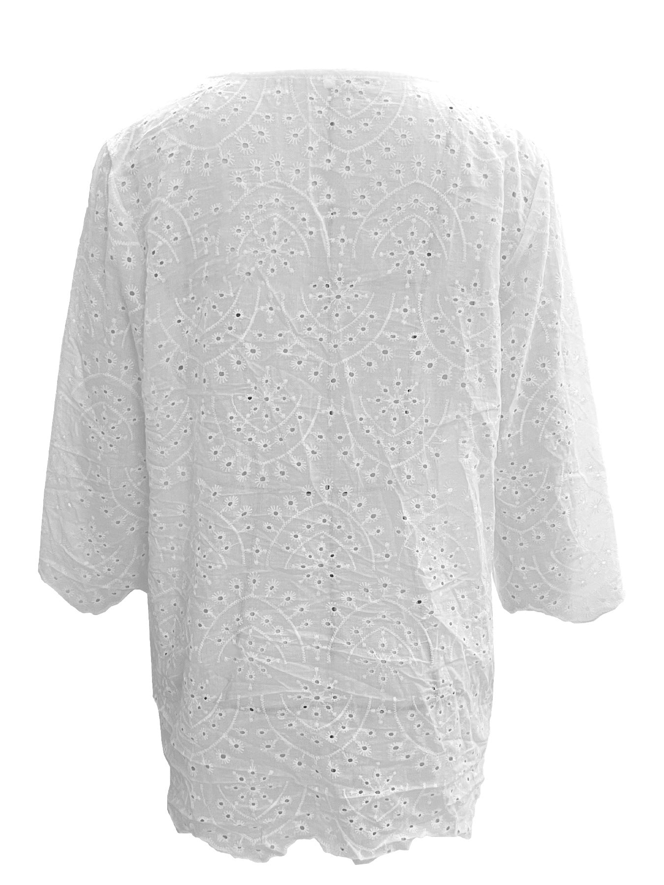 Summer Women's New High-End Multi-Hole White Pullover Round Neck Three-Quarter Sleeve Loose Fit T T-shirt - Seldom Seen Styles