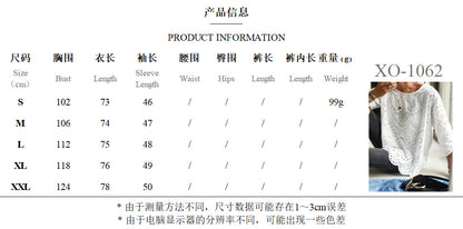 Summer Women's New High-End Multi-Hole White Pullover Round Neck Three-Quarter Sleeve Loose Fit T T-shirt - Seldom Seen Styles