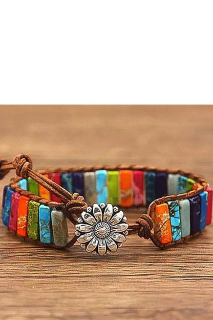 Sunflower Colorful Stone Beaded Wrap Bracelet - Seldom Seen Styles