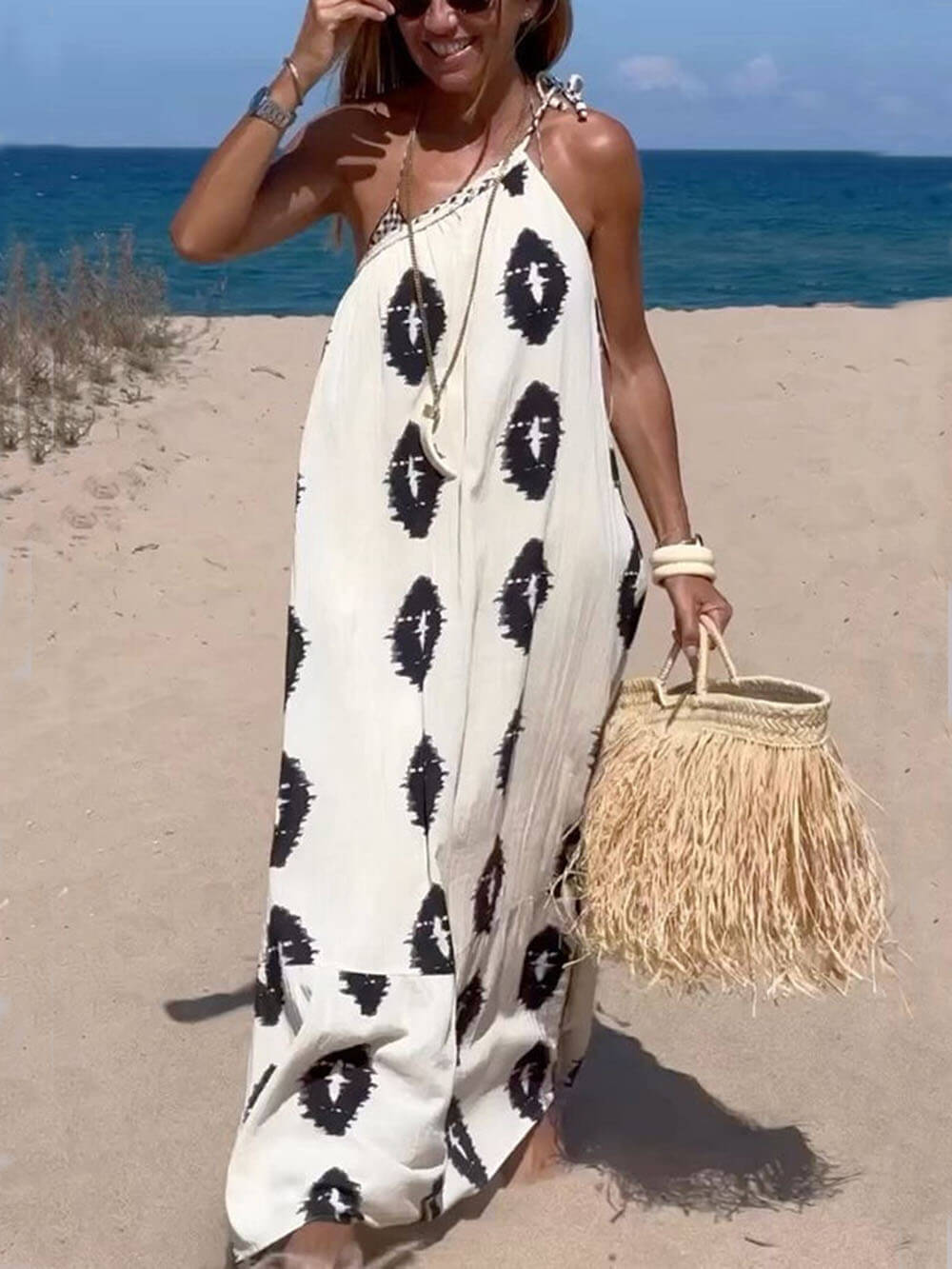 Sunshine Ethnic Print One Shoulder Loose Maxi Dress - Seldom Seen Styles
