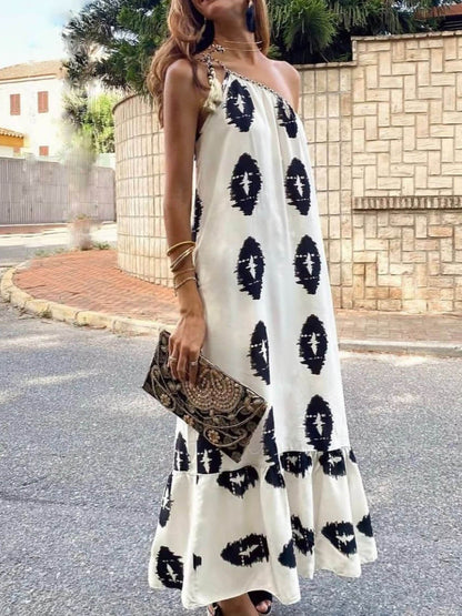 Sunshine Ethnic Print One Shoulder Loose Maxi Dress - Seldom Seen Styles