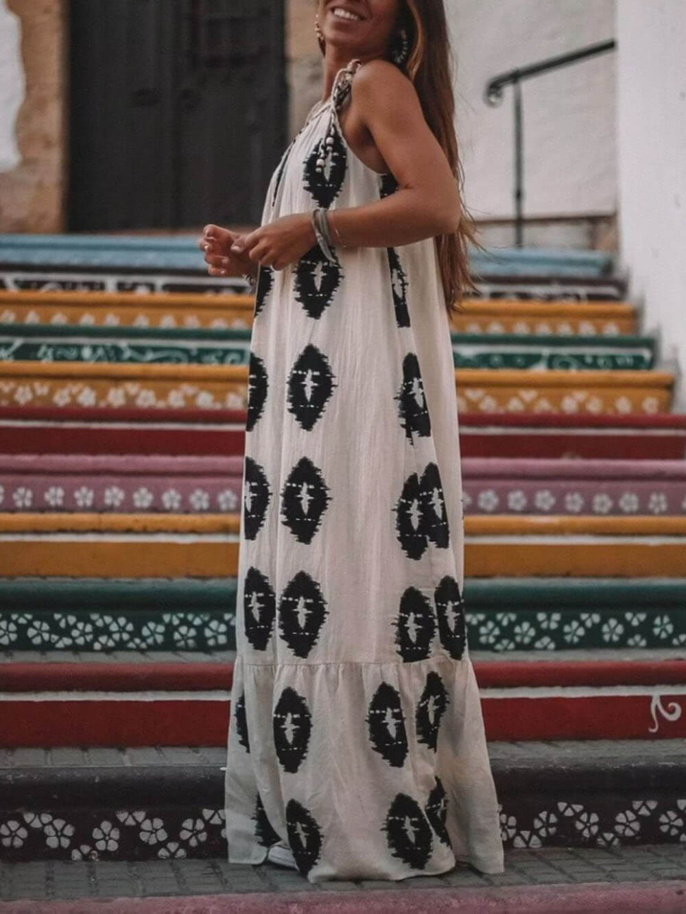 Sunshine Ethnic Print One Shoulder Loose Maxi Dress - Seldom Seen Styles