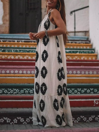 Sunshine Ethnic Print One Shoulder Loose Maxi Dress - Seldom Seen Styles