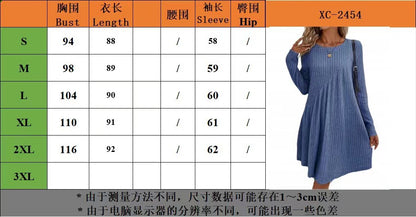 Sweater Dress Crew Neck Long Sleeve Casual Fall Winter Loose Tunic Dress Pockets Ruffle Hem - Seldom Seen Styles