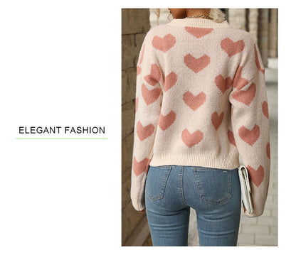 Sweet Girl Style Date Hot-Selling  Winter  Valentine's Day Heart Long Sleeve Pink Sweater - Seldom Seen Styles