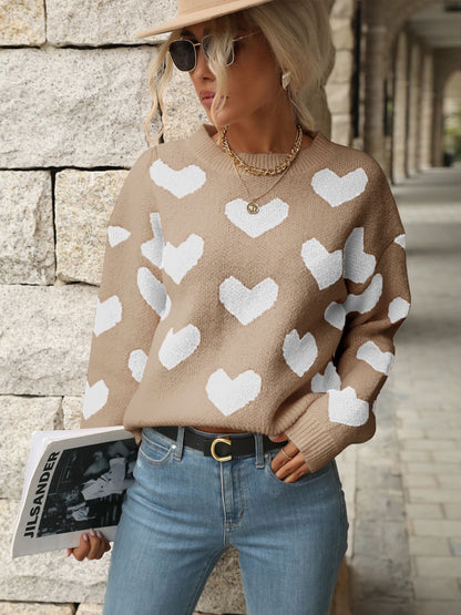 Sweet Girl Style Date Hot-Selling  Winter  Valentine's Day Heart Long Sleeve Pink Sweater - Seldom Seen Styles