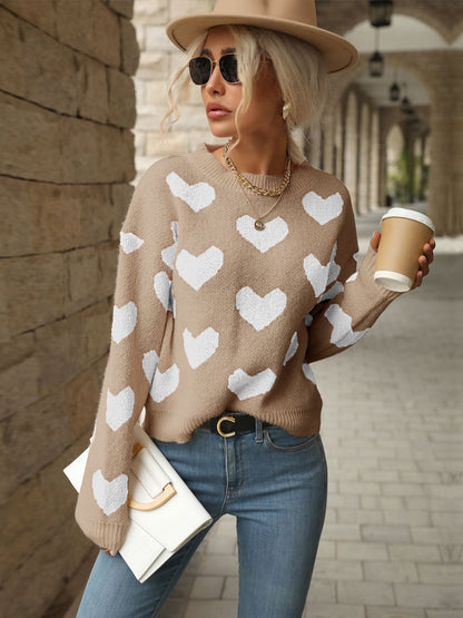 Sweet Girl Style Date Hot-Selling  Winter  Valentine's Day Heart Long Sleeve Pink Sweater - Seldom Seen Styles