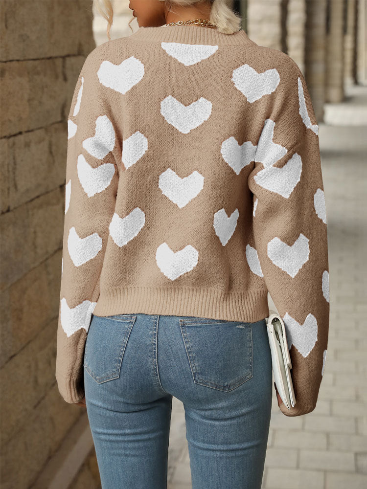 Sweet Girl Style Date Hot-Selling  Winter  Valentine's Day Heart Long Sleeve Pink Sweater - Seldom Seen Styles