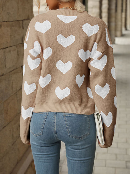 Sweet Girl Style Date Hot-Selling  Winter  Valentine's Day Heart Long Sleeve Pink Sweater - Seldom Seen Styles