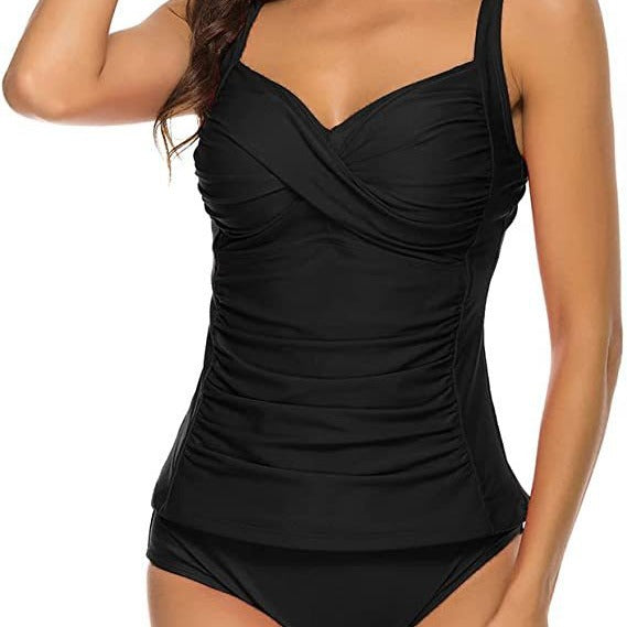 Swimsuit for Women 2 Piece 2 Piece Swimsuit for Women Blouson Tankini Top with Shorts Tummy Control Bathing Suit (Red,XXL) - Seldom Seen Styles