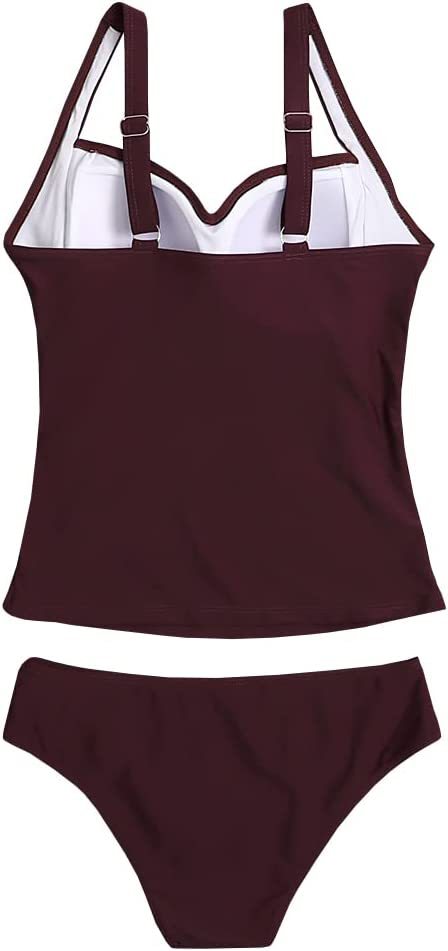 Swimsuit for Women 2 Piece 2 Piece Swimsuit for Women Blouson Tankini Top with Shorts Tummy Control Bathing Suit (Red,XXL) - Seldom Seen Styles