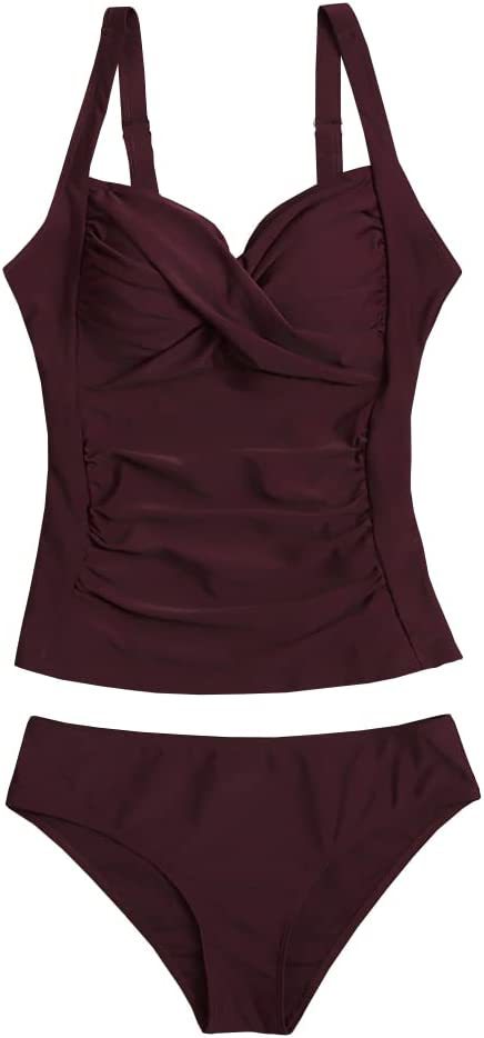 Swimsuit for Women 2 Piece 2 Piece Swimsuit for Women Blouson Tankini Top with Shorts Tummy Control Bathing Suit (Red,XXL) - Seldom Seen Styles