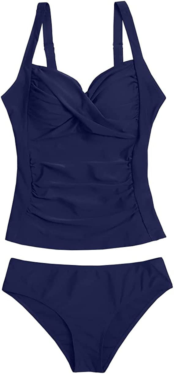 Swimsuit for Women 2 Piece 2 Piece Swimsuit for Women Blouson Tankini Top with Shorts Tummy Control Bathing Suit (Red,XXL) - Seldom Seen Styles