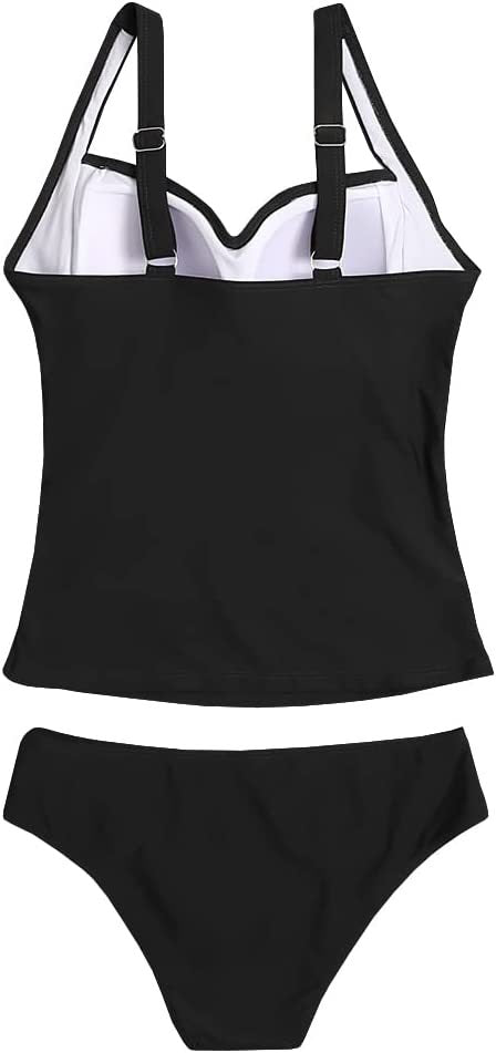 Swimsuit for Women 2 Piece 2 Piece Swimsuit for Women Blouson Tankini Top with Shorts Tummy Control Bathing Suit (Red,XXL) - Seldom Seen Styles