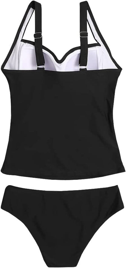 Swimsuit for Women 2 Piece 2 Piece Swimsuit for Women Blouson Tankini Top with Shorts Tummy Control Bathing Suit (Red,XXL) - Seldom Seen Styles