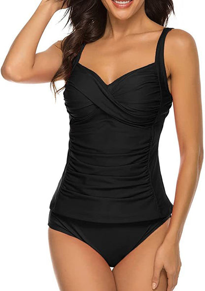 Swimsuit for Women 2 Piece 2 Piece Swimsuit for Women Blouson Tankini Top with Shorts Tummy Control Bathing Suit (Red,XXL) - Seldom Seen Styles