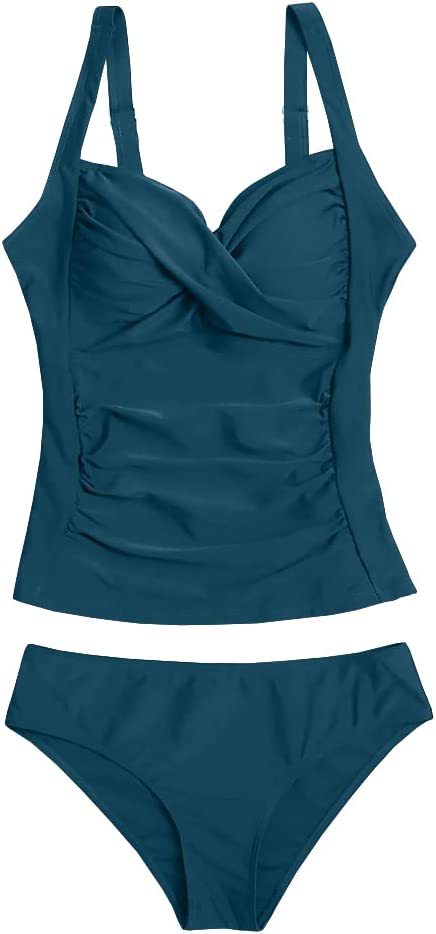 Swimsuit for Women 2 Piece 2 Piece Swimsuit for Women Blouson Tankini Top with Shorts Tummy Control Bathing Suit (Red,XXL) - Seldom Seen Styles