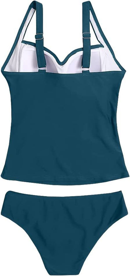 Swimsuit for Women 2 Piece 2 Piece Swimsuit for Women Blouson Tankini Top with Shorts Tummy Control Bathing Suit (Red,XXL) - Seldom Seen Styles