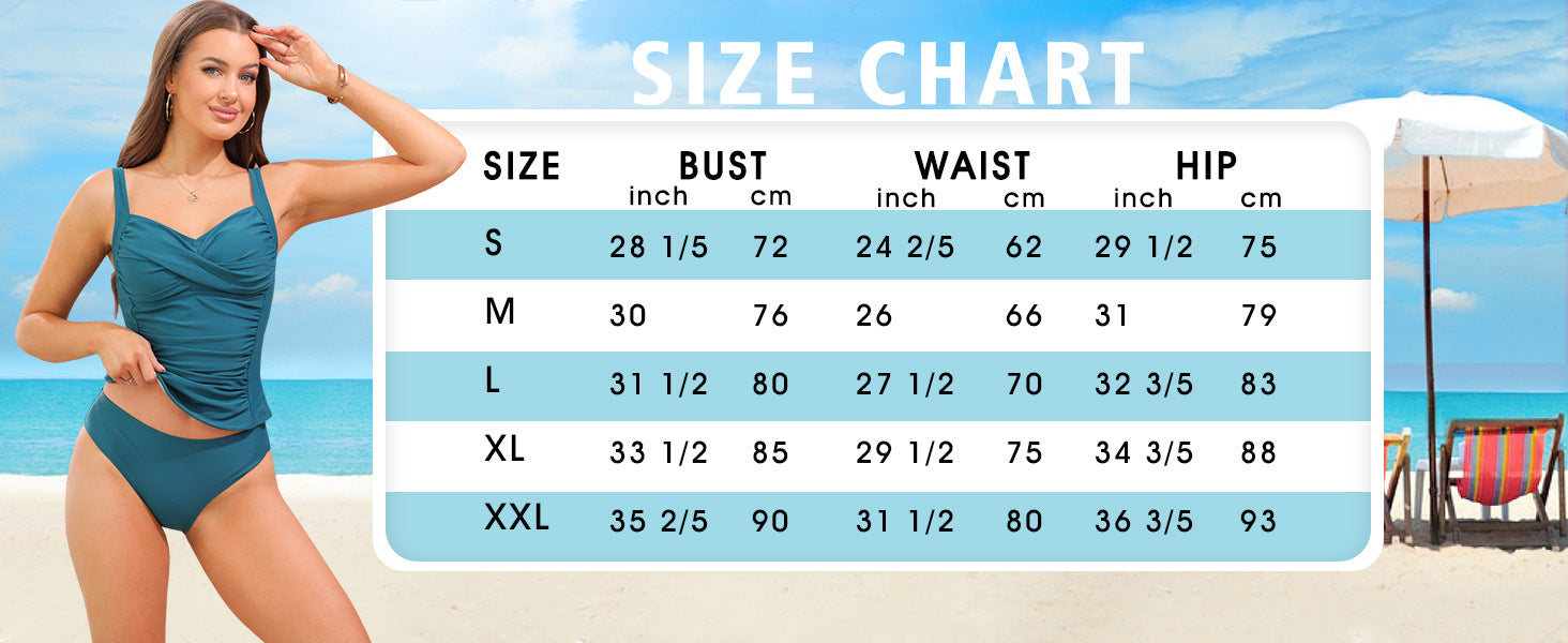 Swimsuit for Women 2 Piece 2 Piece Swimsuit for Women Blouson Tankini Top with Shorts Tummy Control Bathing Suit (Red,XXL) - Seldom Seen Styles