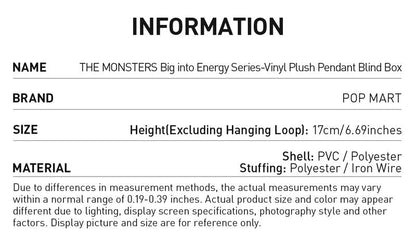 THE MONSTERS Big into Energy Series-Vinyl Plush Pendant Blind Box - Seldom Seen Styles