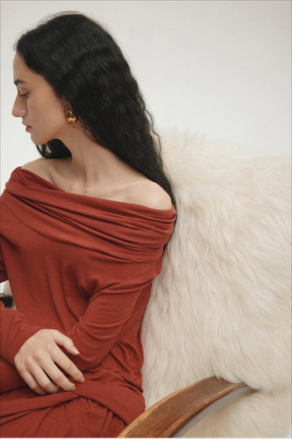 Tencel Off-Shoulder Fitted Knit Sweater Women's Iris Layering - Seldom Seen Styles