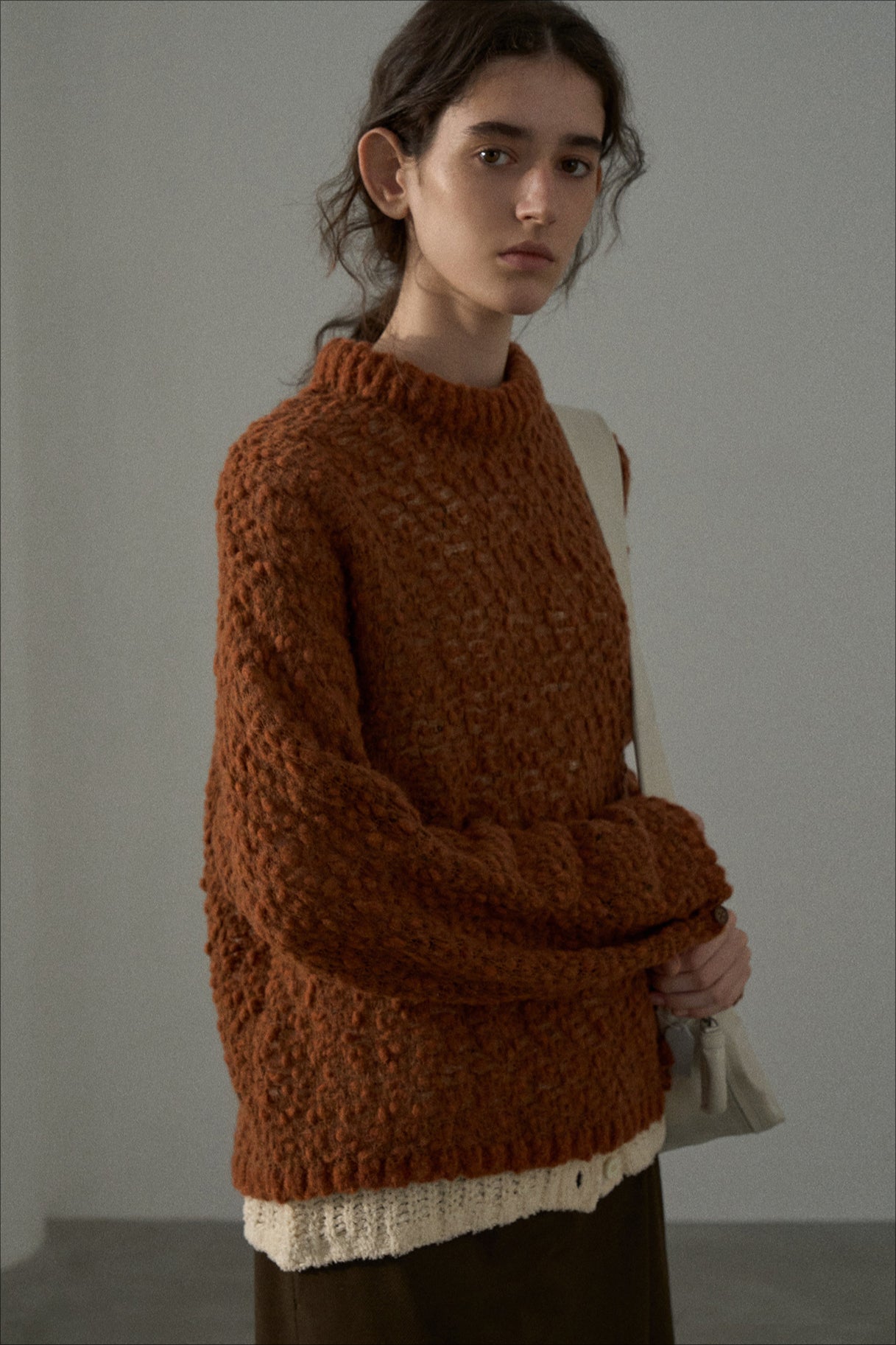 Textured Breathable Bean Yarn Women's Long Sleeve Crew Neck Loose Mohair Sweater Fuzzy Cozy Oversized Knitted Pullover - Seldom Seen Styles