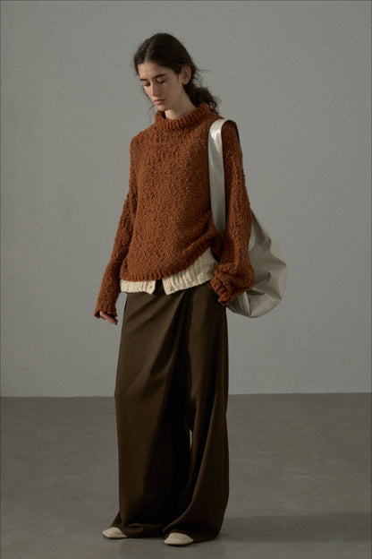 Textured Breathable Bean Yarn Women's Long Sleeve Crew Neck Loose Mohair Sweater Fuzzy Cozy Oversized Knitted Pullover - Seldom Seen Styles