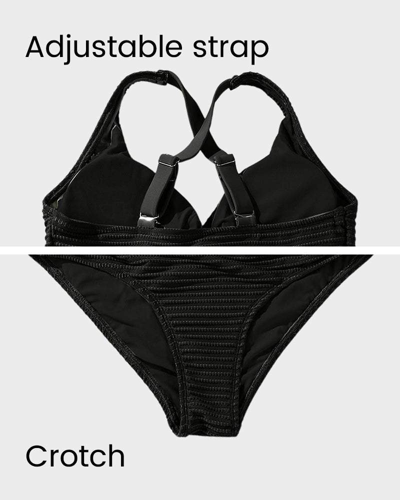 Textured Knot-Front High-Waisted Bikini Set - Seldom Seen Styles