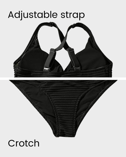 Textured Knot-Front High-Waisted Bikini Set - Seldom Seen Styles