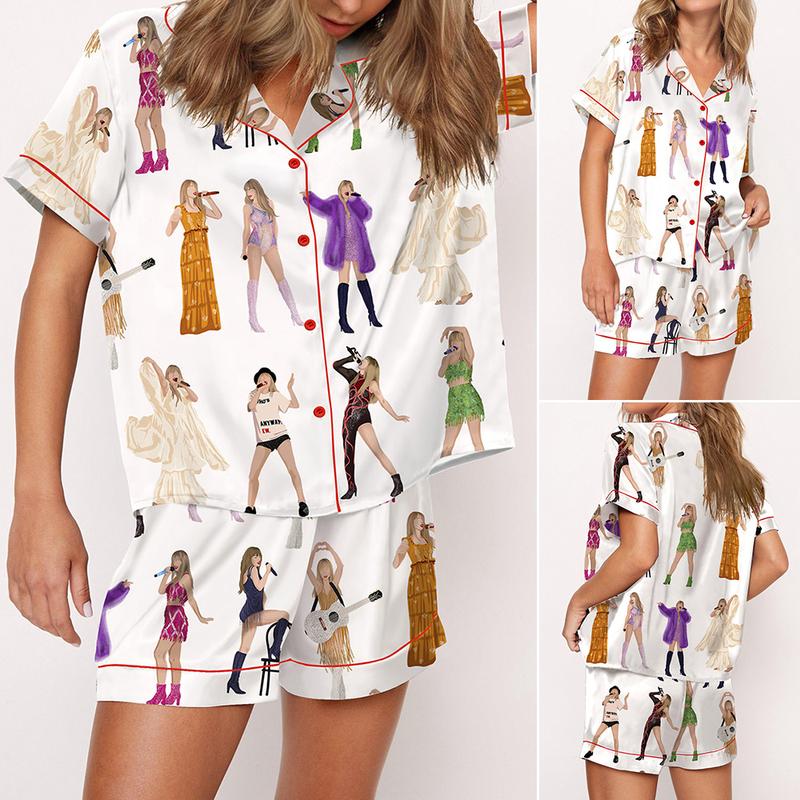 The Eras Tour Film Pajama Set For Women Print Comfy Satin Sleepwear & Loungewear Pjs Printing Silky Top & Bottoms - Seldom Seen Styles