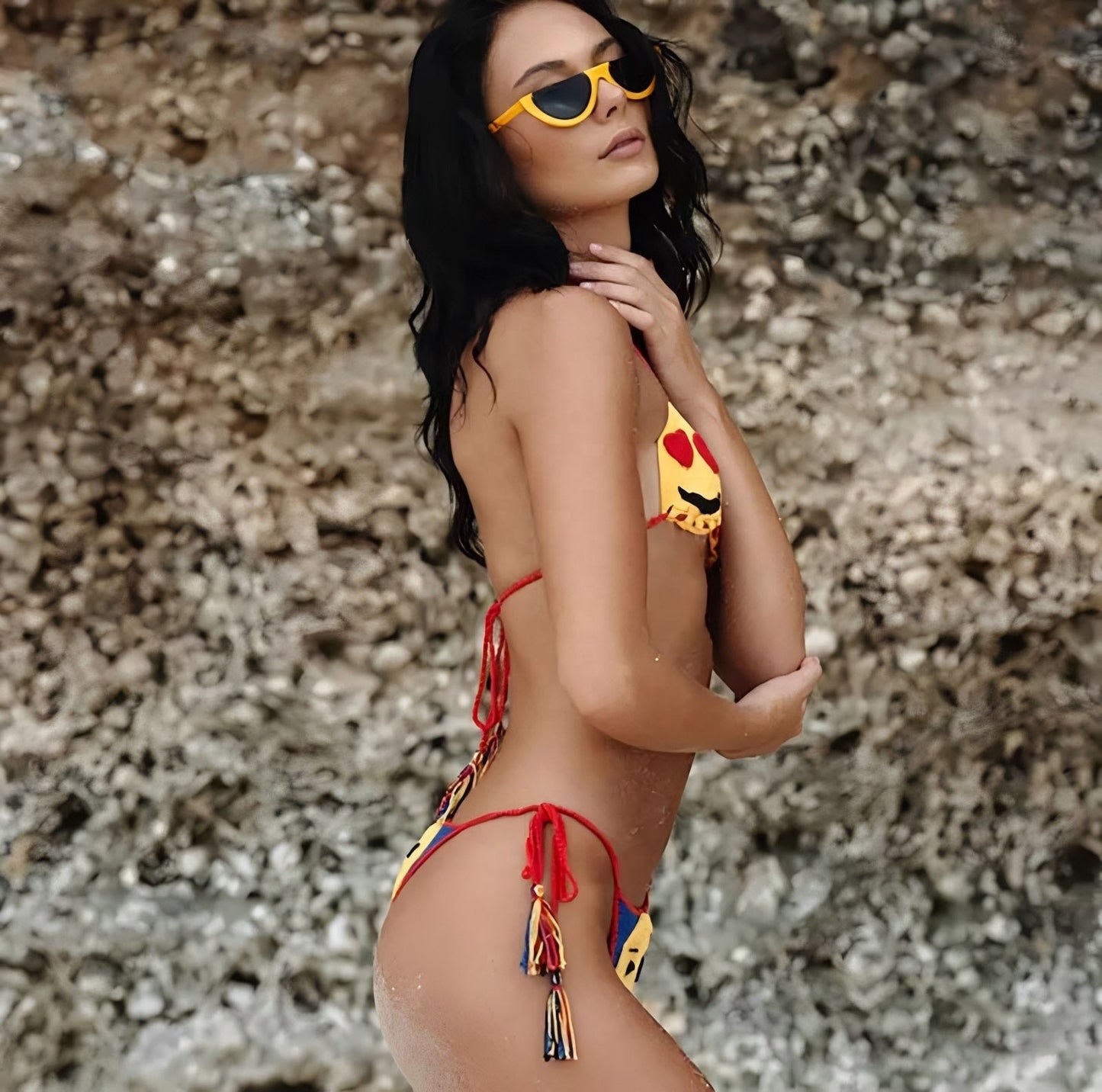 Trendy Color-Block Cartoon Knit Hand-Crocheted Fun Bikini Swimsuit Set - Seldom Seen Styles