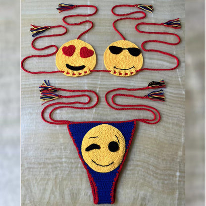 Trendy Color-Block Cartoon Knit Hand-Crocheted Fun Bikini Swimsuit Set - Seldom Seen Styles