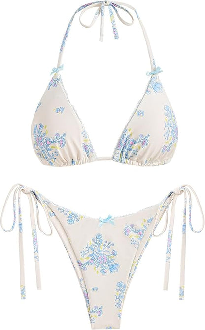 Triangle Bikini for Women 2 Piece Halter Bikini Sets Sexy High Cut Bathing Suit Side Tie Swimsuits - Seldom Seen Styles