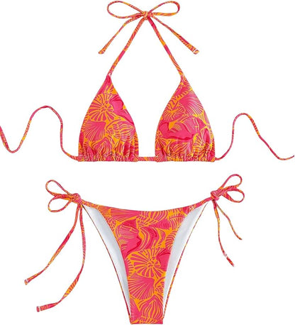 Triangle Bikini for Women 2 Piece Halter Bikini Sets Sexy High Cut Bathing Suit Side Tie Swimsuits - Seldom Seen Styles