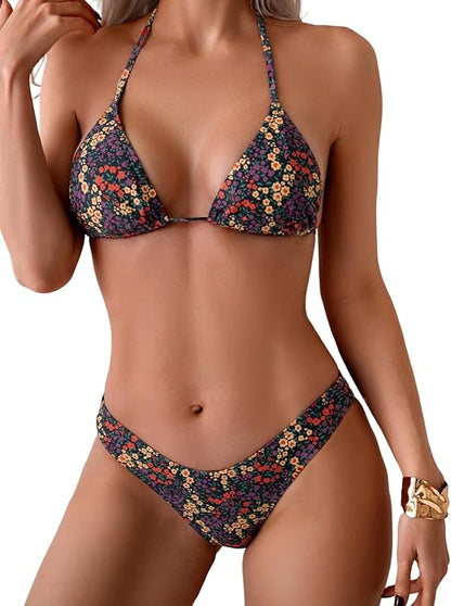 Triangle Bikini for Women 2 Piece Halter Bikini Sets Sexy High Cut Bathing Suit Side Tie Swimsuits - Seldom Seen Styles