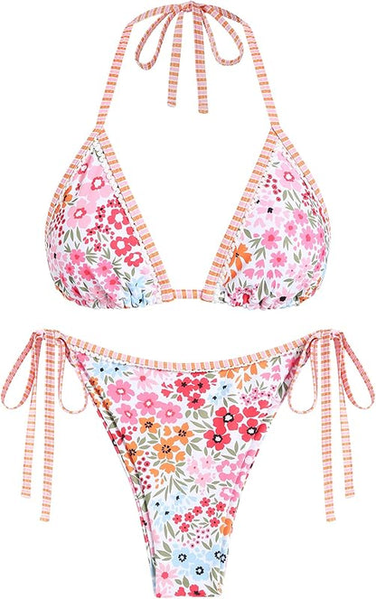 Triangle Bikini for Women 2 Piece Halter Bikini Sets Sexy High Cut Bathing Suit Side Tie Swimsuits - Seldom Seen Styles