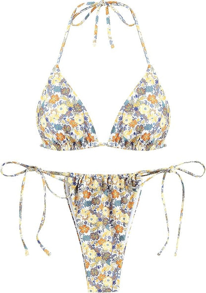 Triangle Bikini for Women 2 Piece Halter Bikini Sets Sexy High Cut Bathing Suit Side Tie Swimsuits - Seldom Seen Styles