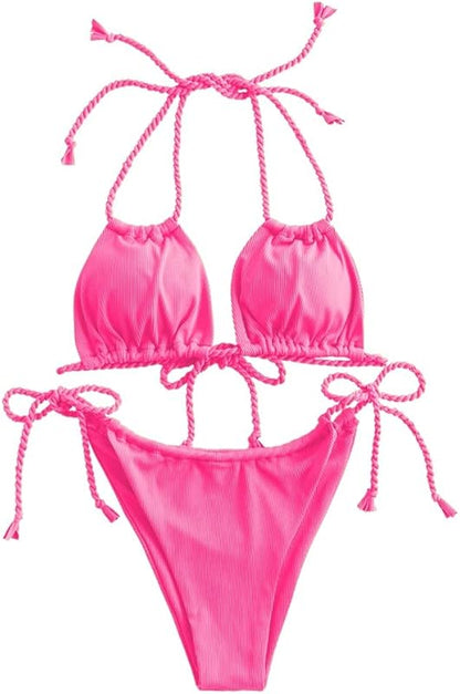 Triangle Bikini for Women 2 Piece Halter Bikini Sets Sexy High Cut Bathing Suit Side Tie Swimsuits - Seldom Seen Styles