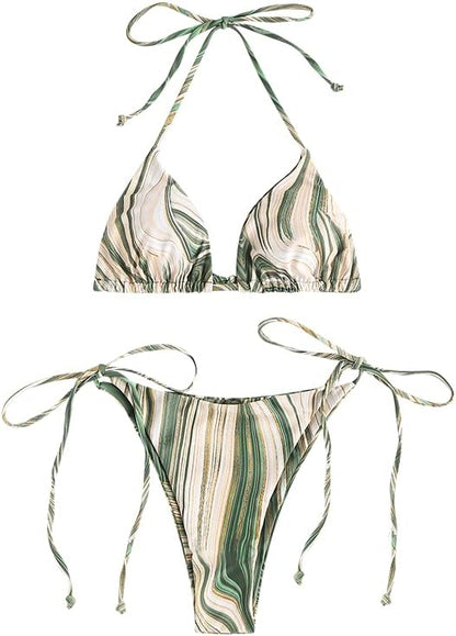 Triangle Bikini for Women 2 Piece Halter Bikini Sets Sexy High Cut Bathing Suit Side Tie Swimsuits - Seldom Seen Styles