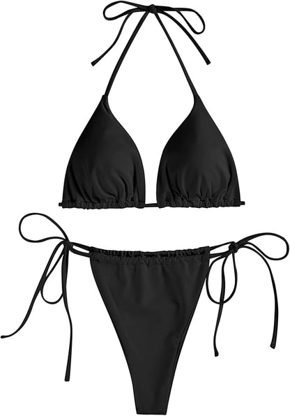 Triangle Bikini for Women 2 Piece Halter Bikini Sets Sexy High Cut Bathing Suit Side Tie Swimsuits - Seldom Seen Styles