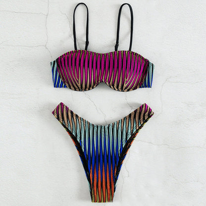 Tropical Leaf High Cut Underwire Brazilian Two Piece Bikini Swimsuit - Seldom Seen Styles