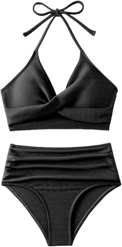 Twist High Waisted Bikini for Women Cross Lace Up Bathing Suit Ruched Bikini Swimsuits Tummy Control Swimwears - Seldom Seen Styles