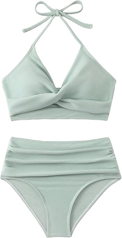 Twist High Waisted Bikini for Women Cross Lace Up Bathing Suit Ruched Bikini Swimsuits Tummy Control Swimwears - Seldom Seen Styles
