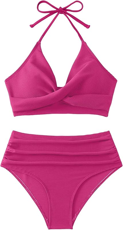 Twist High Waisted Bikini for Women Cross Lace Up Bathing Suit Ruched Bikini Swimsuits Tummy Control Swimwears - Seldom Seen Styles