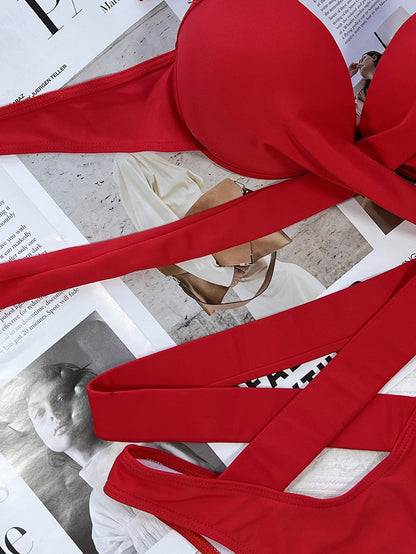 Two Piece Bikini Sets for Women High Waisted Bikini Push Up Swimsuit Halter Wrap Criss Cross Bathing Suit - Seldom Seen Styles