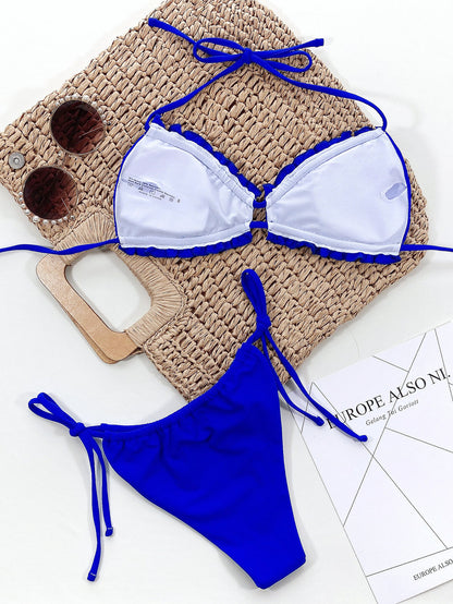 Two-Piece Swimsuit Sexy Swimwear Solid Color Low Waist Bikini - Seldom Seen Styles
