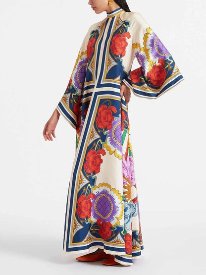 Unique Ethnic Floral Print Flowing Maxi Dress - Seldom Seen Styles