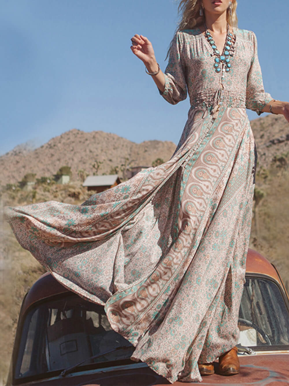 V-Neck Chiffon Sexy Maxi Dress Robe Longue Western Femme Long Summer Dress - Seldom Seen Styles